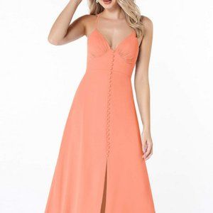 Coral/Sunset Button-Front Prom Dress, Vintage Style, Cross X Back, Size 8